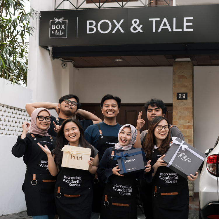 The Box & Tale team outside the Jakarta store