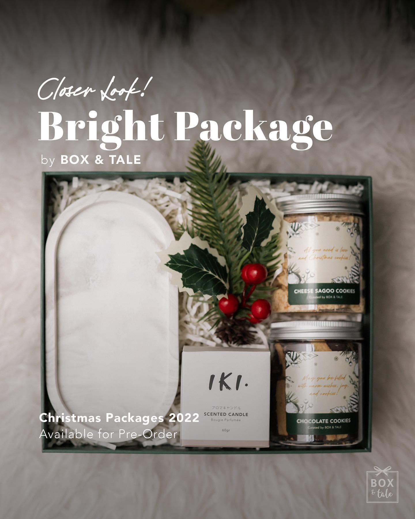 2 days left to Pre-Order, let’s take a look! 👀

A little something to kick off the Christmas spirit.
Another bespoke gift options for your loved ones.

WHAT’S INSIDE
Box & Tale’s Personalized Box
IKI Scented Candle,
Concrete Tray,
Cheese Sagoo Cookies,
Chocolate Cookies,
Greeting Card with Custom Photo

Includes: Gift Packaging, Hand Wrapping, & Custom Card.
Box Size: 21x25x10 cm
____

PRE-ORDER AVAILABLE until 2 December 2022
Shipping 10 December 2022

Contact us through Whatsapp or DM, also feel free to reach out to us for Corporate Gifting!

Limited Slot Available, Don’t Miss It!

——

BOX & TALE
(Custom Gift, Hampers, & Corporate)
Personalized Your Own Gift at www.boxandtale.com

Contact us at 0813 1103 3691

——

#boxandtale #christmashampers #hampersnataljakarta #hampersnatal #kadojakarta