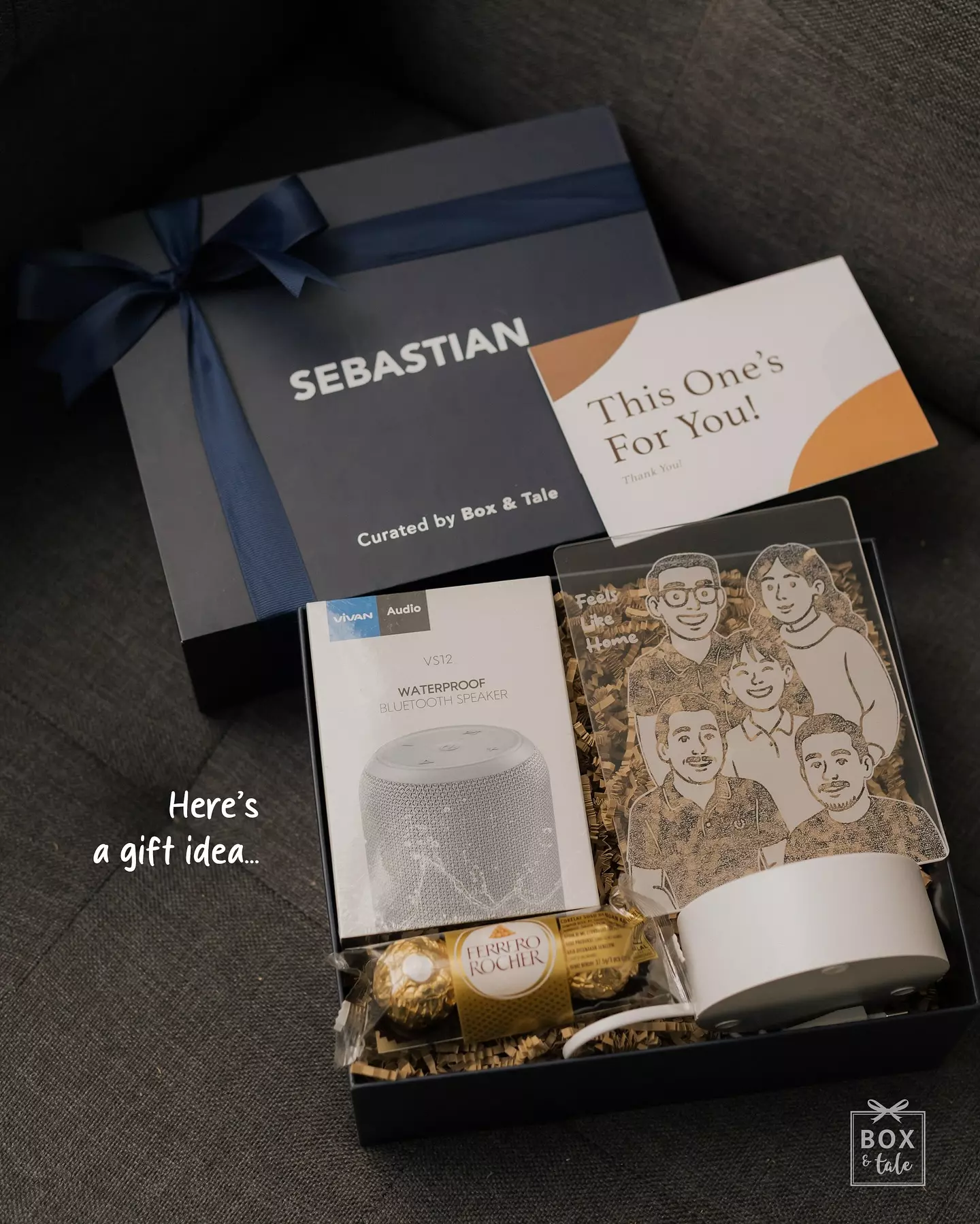 SWIPE LEFT <<< The best thing about a curated gift set is the many different things inside it, and you got to choose it for them!

Featuring:
Box & Tale’s Personalized Regular Navy Box
Illustration Night Light by Calla
VS12 Waterproof Bluetooth Speaker
Ferrero Rocher
Greeting Card

Link in bio for more inspo, as well as free shipping for your first order with promo code MYFIRSTORDER

#boxandtale #idekado #giftideas #curatedgiftbox #kadojakarta