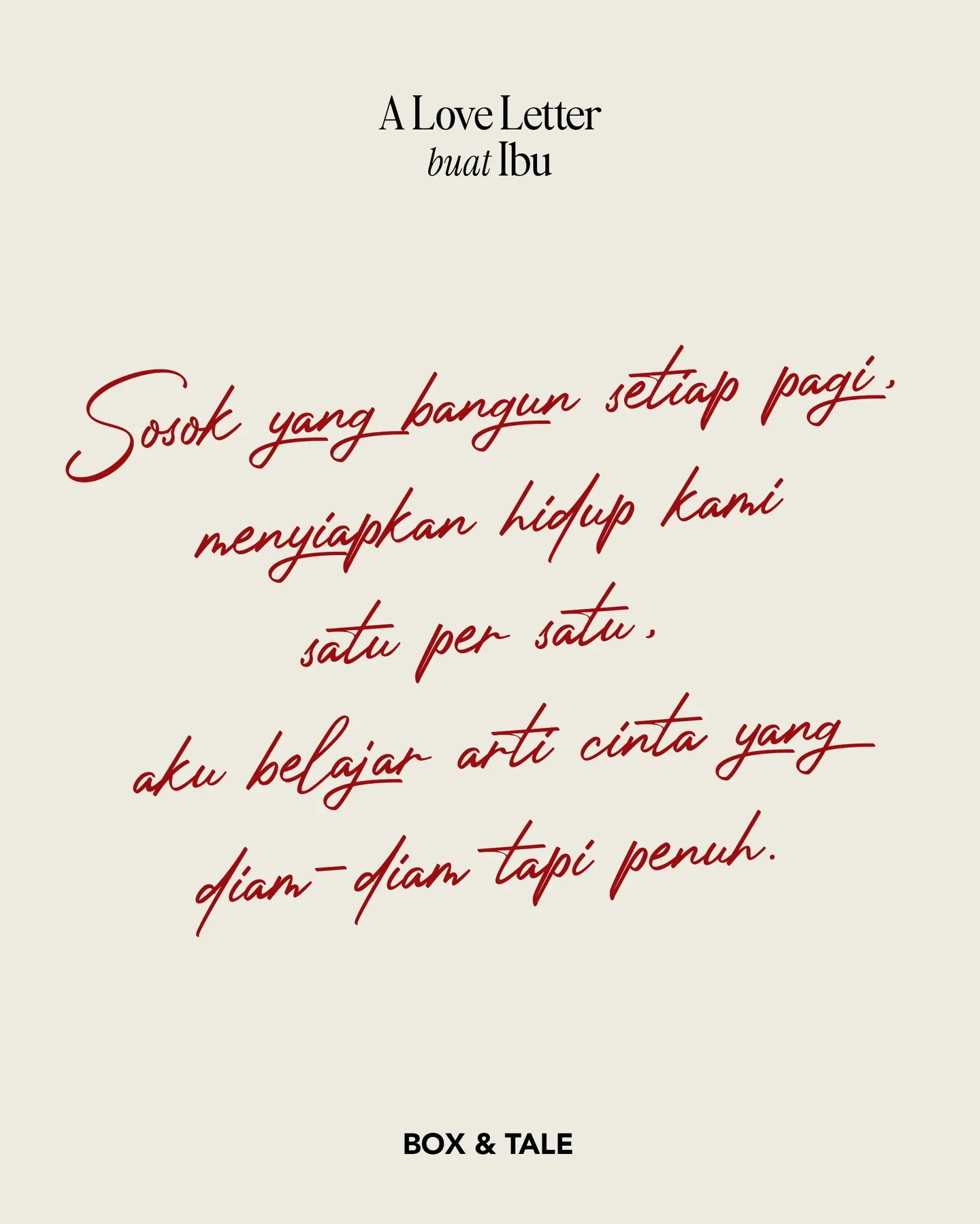 Selamat Hari Ibu! ❤️💐

Kalian sudah sampaikan belum? Atau mungkin kalian merayakan dalam rindu? 🥹🥹

Apa yang mau kalian sampaikan? 

No matter what, we believe that she’s always here with us always dan hari ini adalah pengingat untuk mereka yang selalu hadir dalam hidup kita.

Doakan kami selalu ya, bu! 🤗🤗🤗

#boxandtale #hariibu #mothersday #selamathariibu
