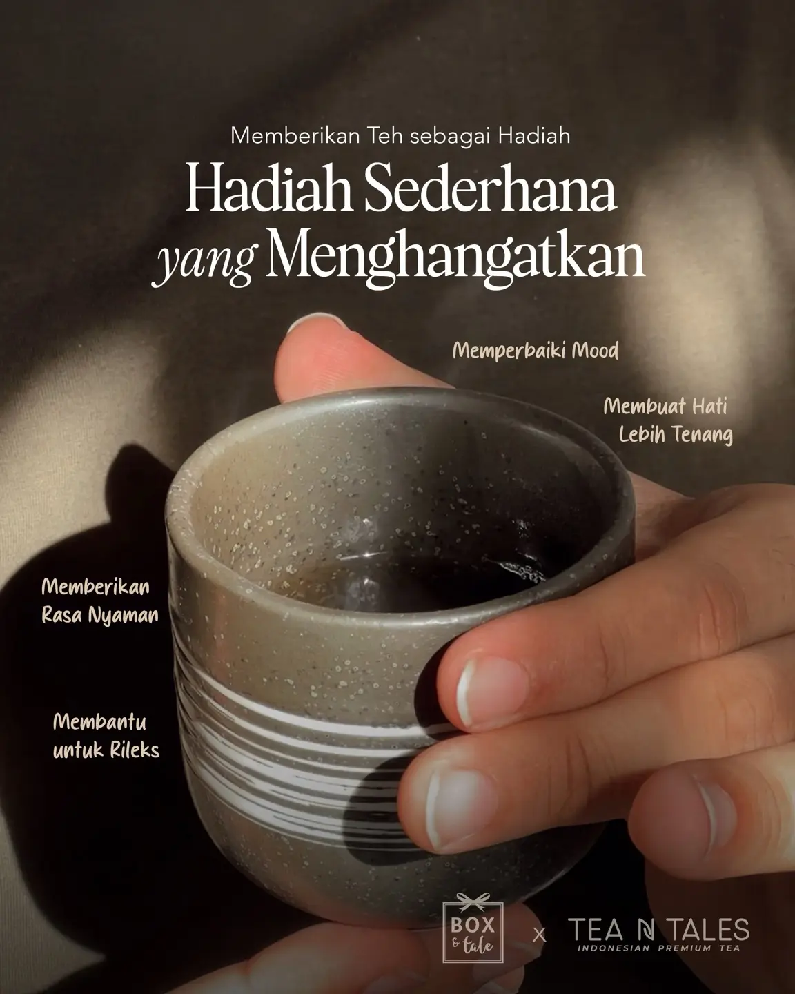 Hadiahkan momen untuk berhenti sejenak — lewat secangkir teh.

Box & Tale is partnering up with Tea N Tales to create bespoke gift sets so that you can give your loved ones a heartfelt gift for birthdays, appreciation, or so they can take a pause and relax.

Rangkaian hampers ini tersedia di Box & Tale untuk dikirim ke seluruh Indonesia (sudah termasuk greeting card & custom nama pada gift box).

DM for more info!