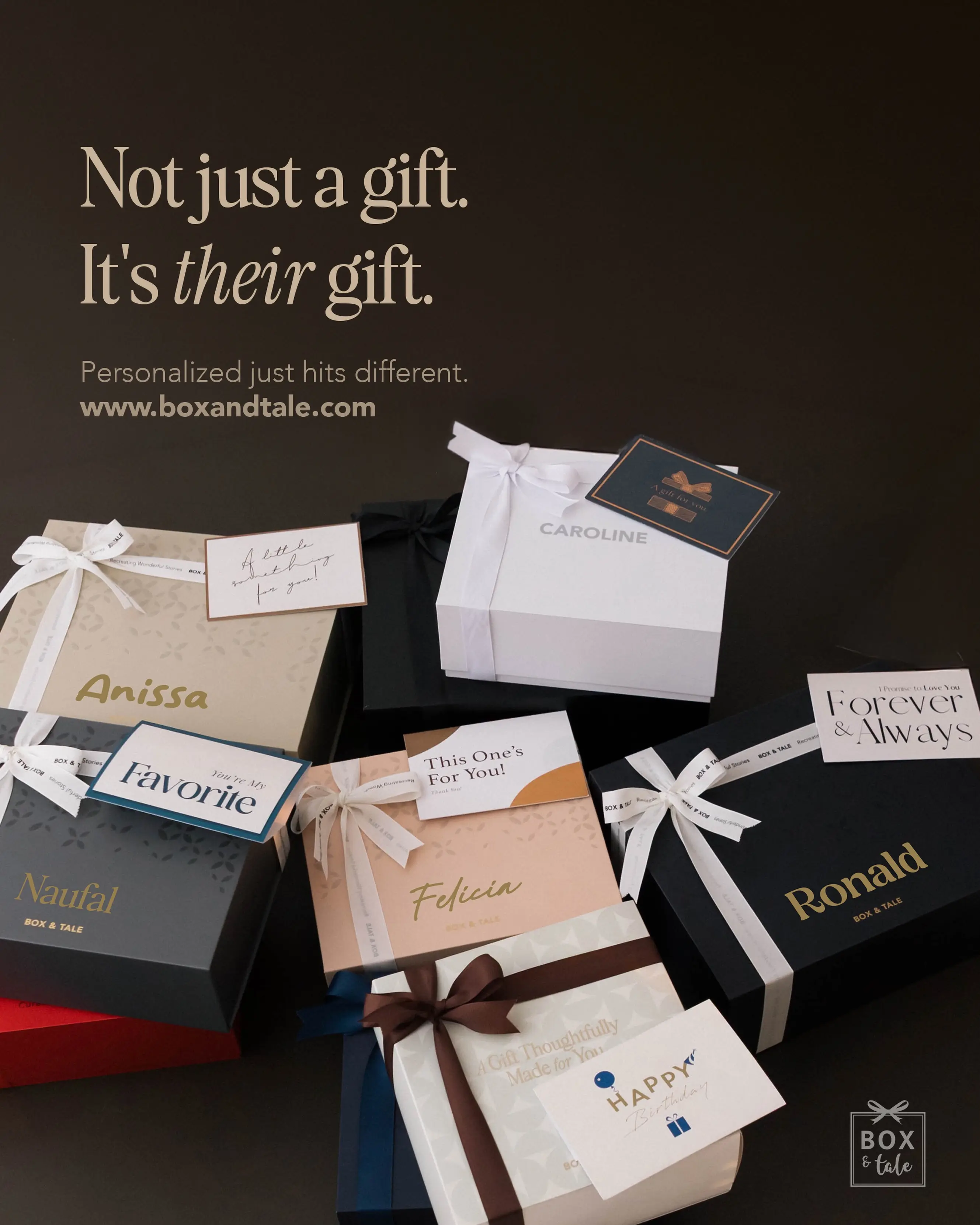 Because “I picked this for you” means more. ✨

Customize your box, choose the gifts, add their name, and complete it with a personal message.

Create yours at boxandtale.com ☝🏻